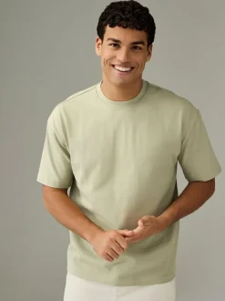 Next Ecru White/Green/Rust Red Relaxed Fit Heavyweight T-Shirts 3 Pack