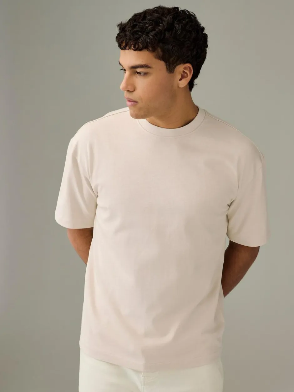 Next Ecru White/Green/Rust Red Relaxed Fit Heavyweight T-Shirts 3 Pack
