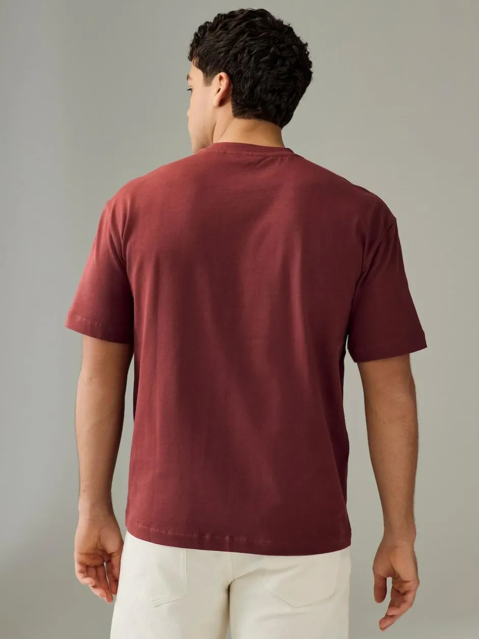 Next Ecru White/Green/Rust Red Relaxed Fit Heavyweight T-Shirts 3 Pack