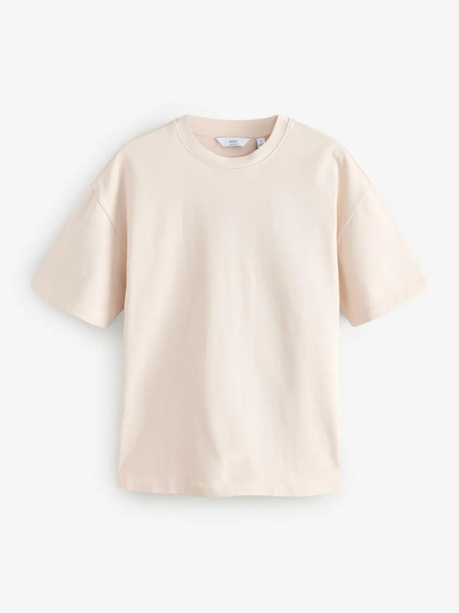 Next Ecru White/Green/Rust Red Relaxed Fit Heavyweight T-Shirts 3 Pack