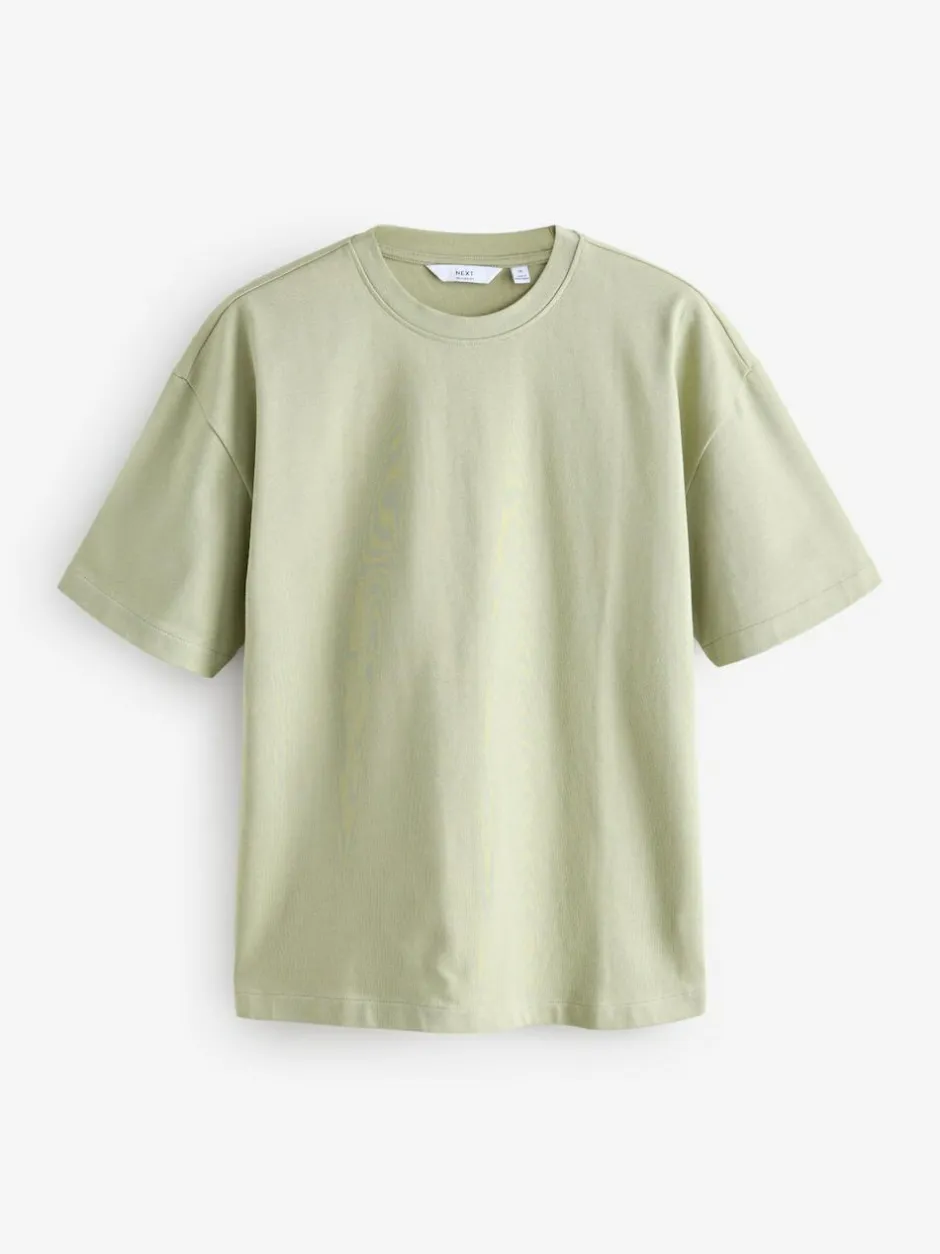 Next Ecru White/Green/Rust Red Relaxed Fit Heavyweight T-Shirts 3 Pack