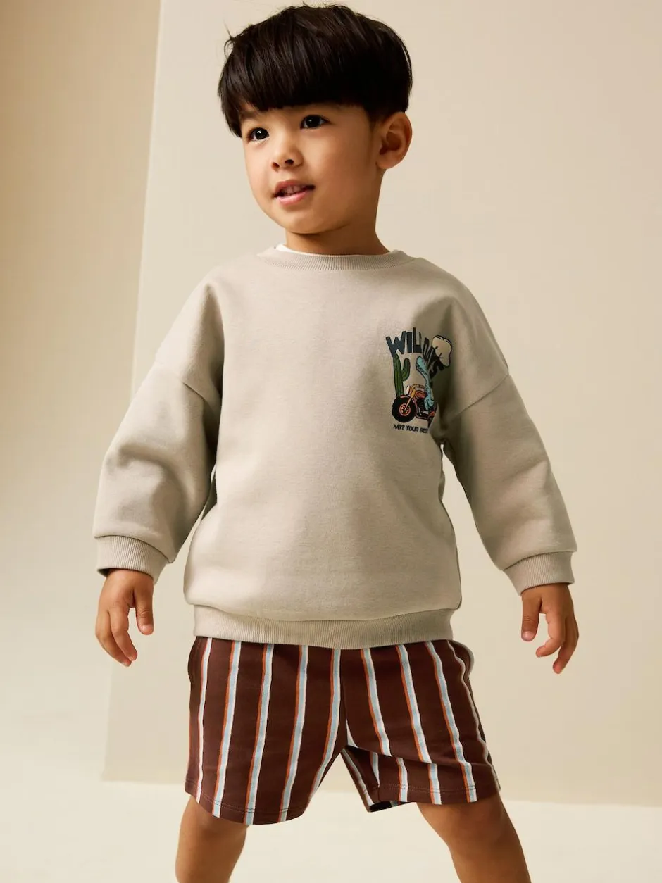 Next Crew Neck Sweatshirt and Shorts Set (3mths-7yrs) (3mths-7yrs) Ecru Wild Days Discount