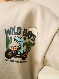 Next Crew Neck Sweatshirt and Shorts Set (3mths-7yrs) (3mths-7yrs) Ecru Wild Days Discount