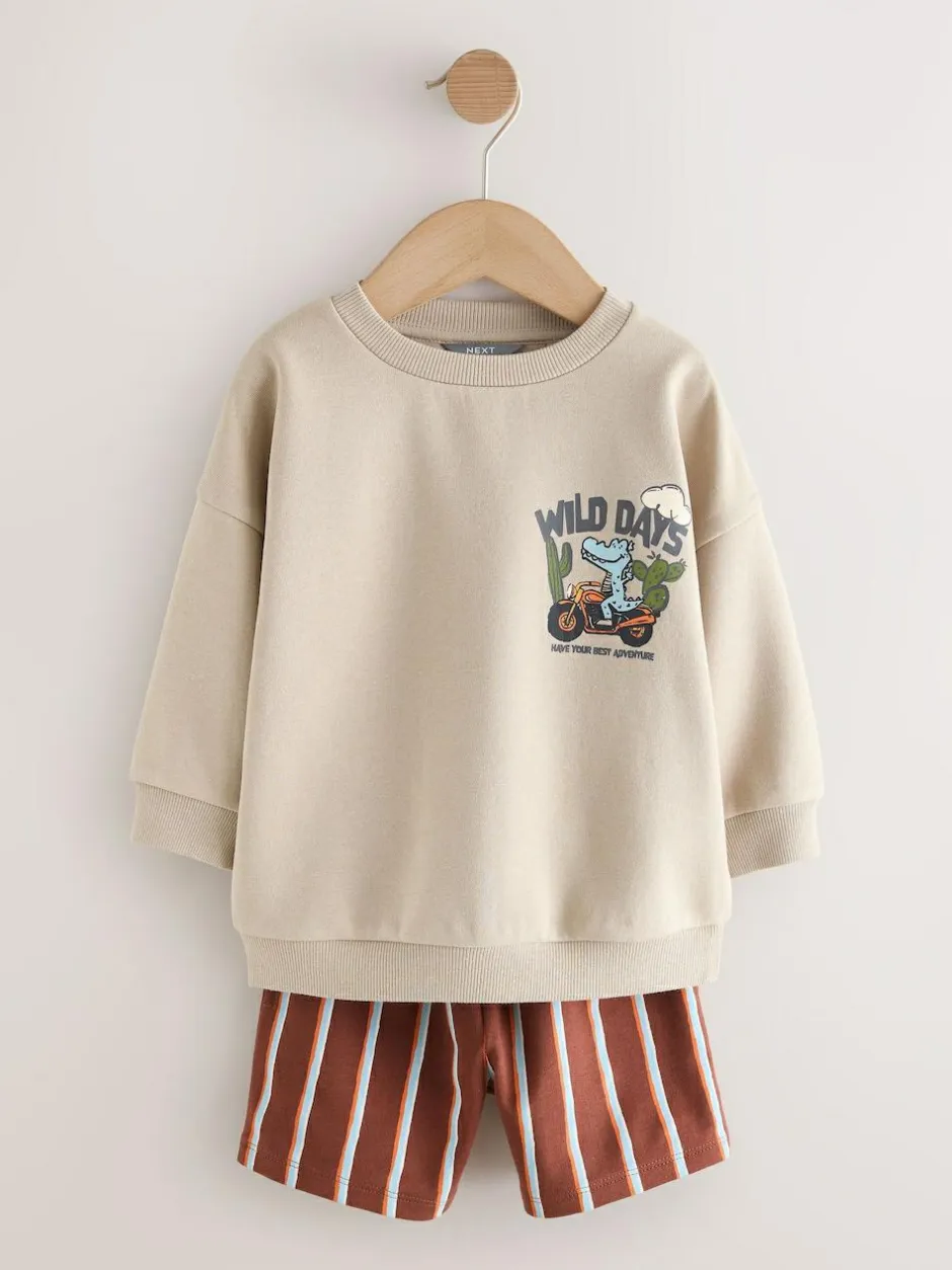 Next Crew Neck Sweatshirt and Shorts Set (3mths-7yrs) (3mths-7yrs) Ecru Wild Days Discount