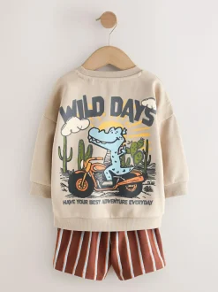 Next Crew Neck Sweatshirt and Shorts Set (3mths-7yrs) (3mths-7yrs) Ecru Wild Days Discount