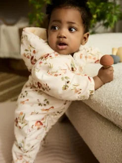 Next Nylon Baby Pramsuit (0mths-2yrs) Ecru Woodland Printed Hooded