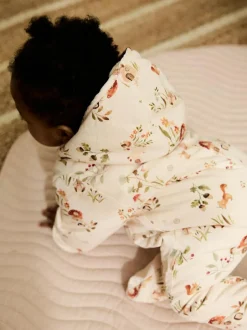 Next Nylon Baby Pramsuit (0mths-2yrs) Ecru Woodland Printed Hooded
