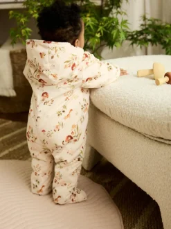 Next Nylon Baby Pramsuit (0mths-2yrs) Ecru Woodland Printed Hooded