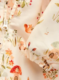Next Nylon Baby Pramsuit (0mths-2yrs) Ecru Woodland Printed Hooded