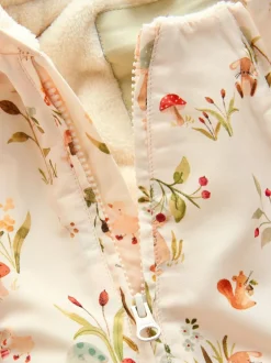 Next Nylon Baby Pramsuit (0mths-2yrs) Ecru Woodland Printed Hooded