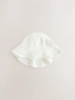 Next Ecru Woven Crinkle Baby Bucket Hat (0mths-2yrs) Clearance