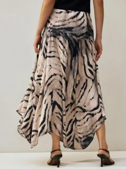 Next Crinkle Satin Asymetric Midi Skirt Ecru Zebra Print Online