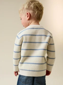 Next Knitted Stripe Henley Jumper (3mths-7yrs) Ecru/Blue Sale