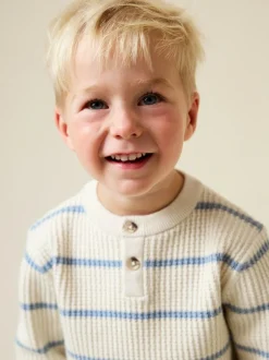 Next Knitted Stripe Henley Jumper (3mths-7yrs) Ecru/Blue Sale