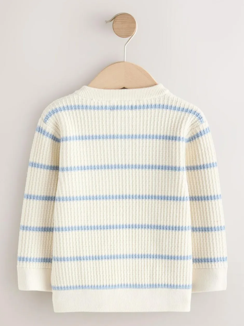Next Knitted Stripe Henley Jumper (3mths-7yrs) Ecru/Blue Sale