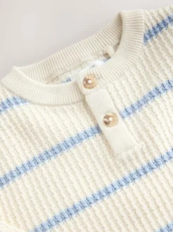 Next Knitted Stripe Henley Jumper (3mths-7yrs) Ecru/Blue Sale