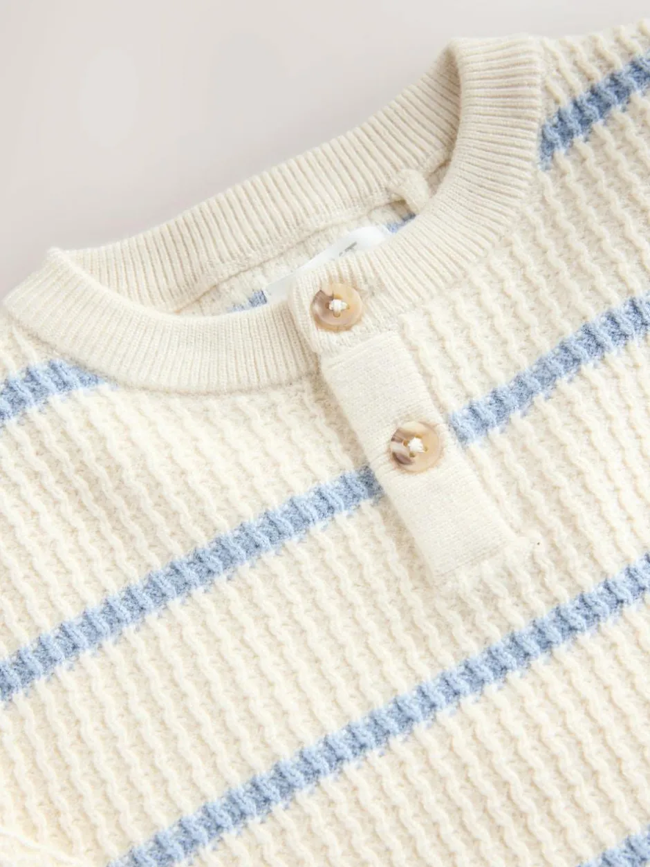 Next Knitted Stripe Henley Jumper (3mths-7yrs) Ecru/Blue Sale