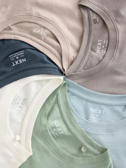 Next Ecru/Blue/Green/Neutral Mushroom/Grey/Stone Regular Fit Essential Cotton T-Shirts 6 Pack Best