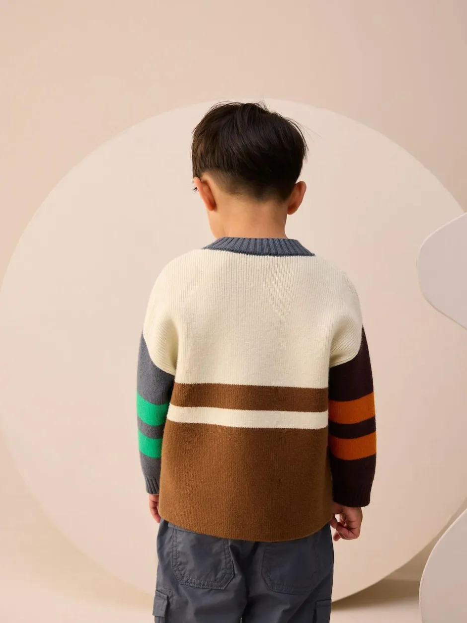 Next Ecru/Brown Knitted Jumper (3mths-7yrs) New