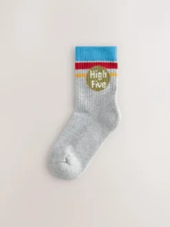 Next Ecru/Mustard/Red Retro Slogan Character Cotton Rich Socks 5 Pack