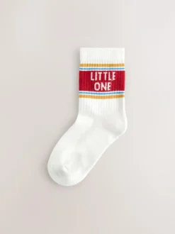 Next Ecru/Mustard/Red Retro Slogan Character Cotton Rich Socks 5 Pack