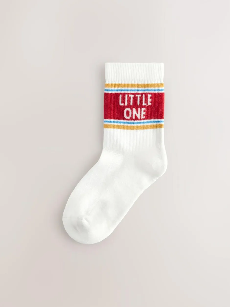 Next Ecru/Mustard/Red Retro Slogan Character Cotton Rich Socks 5 Pack