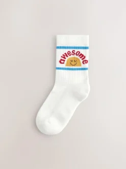 Next Ecru/Mustard/Red Retro Slogan Character Cotton Rich Socks 5 Pack