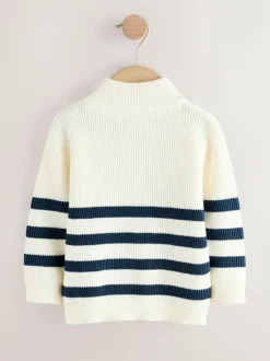 Next Knitted Quarter Zip Jumper (3mths-7yrs) Ecru/Navy Stripe Outlet