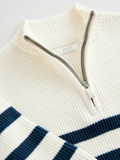 Next Knitted Quarter Zip Jumper (3mths-7yrs) Ecru/Navy Stripe Outlet