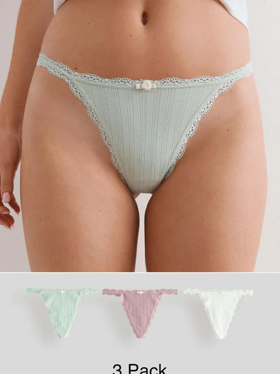 Next Ecru/Pink Thong Seamfree Pointelle Knickers 3 Pack Discount