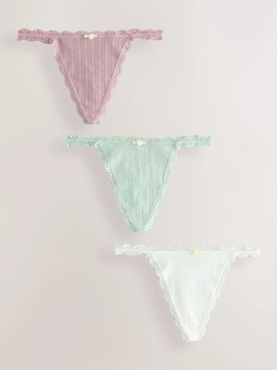 Next Ecru/Pink Thong Seamfree Pointelle Knickers 3 Pack Discount