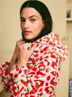 Eleanor Bowmer Leopard Print Fleece Robe Pink and Green Discount