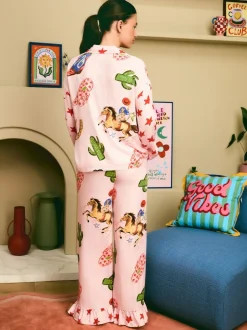 Eleanor Bowmer Pale Pink Howdy Viscose Button Through Pyjamas Sale