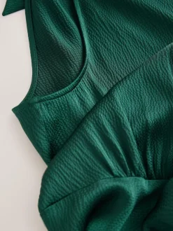 Next Emerald Green Textured Satin Halter Sleeveless Midi Dress New