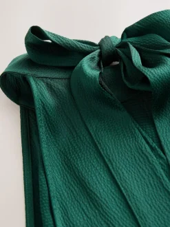 Next Emerald Green Textured Satin Halter Sleeveless Midi Dress New