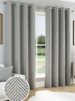 Enhanced Living Chester Thermal Blackout Eyelet Curtains Grey Outlet