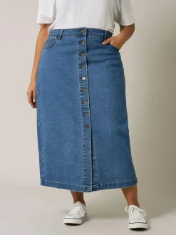 Evans Blue Button Through Denim Skirt Sale