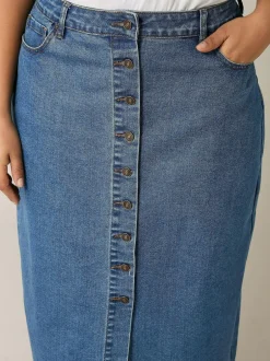 Evans Blue Button Through Denim Skirt Sale