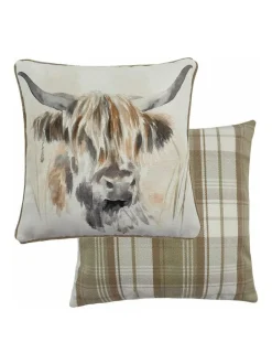 Evans Lichfield Multicolour Watercolour Highland Cow Printed Polyester Filled Cushion Sale