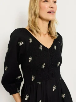 Fat Face FatFace Adele Black Embroidered Midi Dress Best