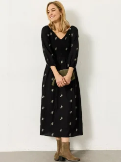 Fat Face FatFace Adele Black Petite Embroidered Midi Dress