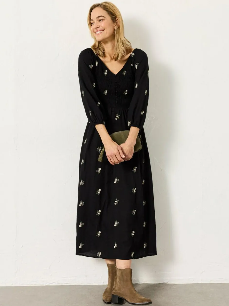 Fat Face FatFace Adele Black Petite Embroidered Midi Dress