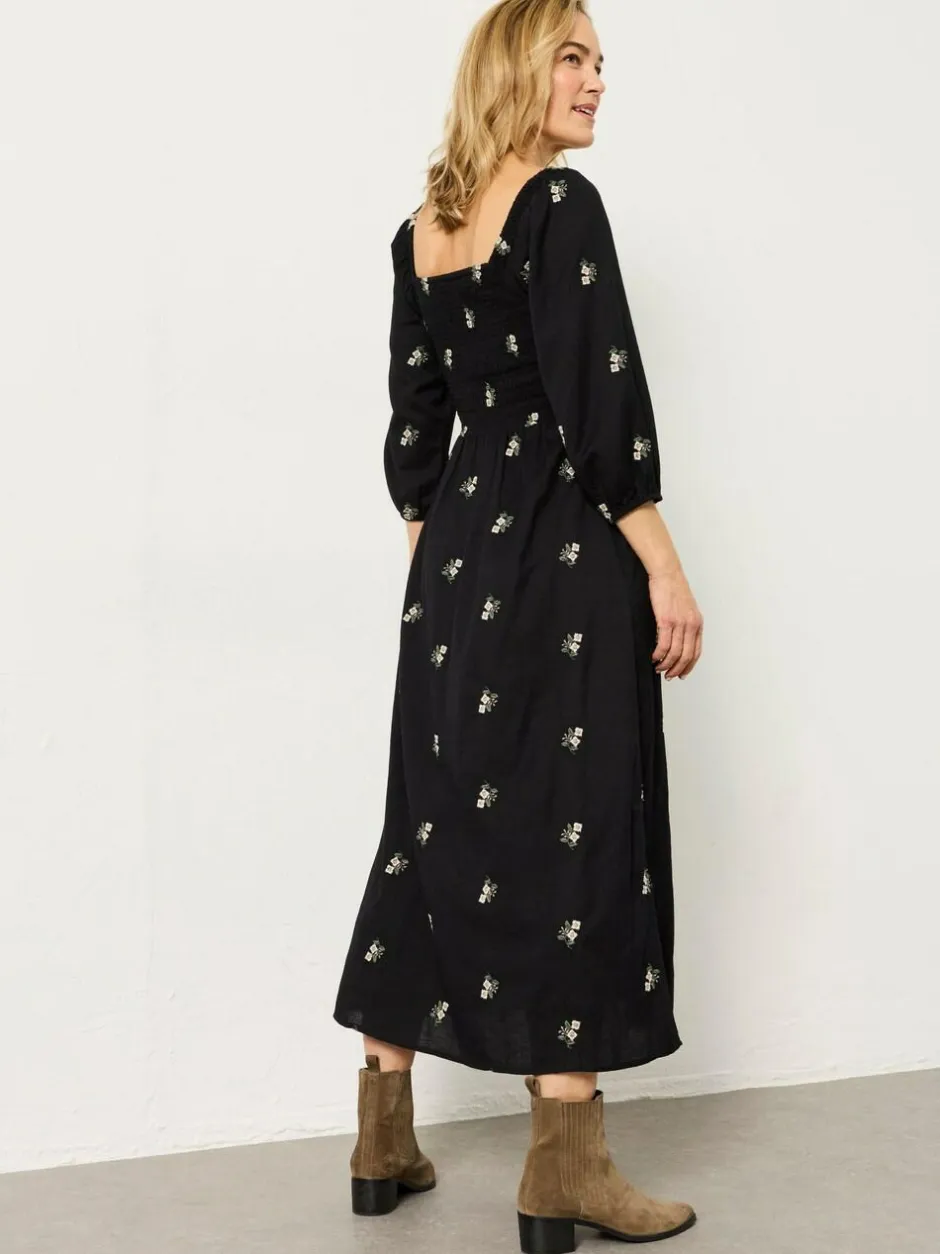 Fat Face FatFace Adele Black Petite Embroidered Midi Dress