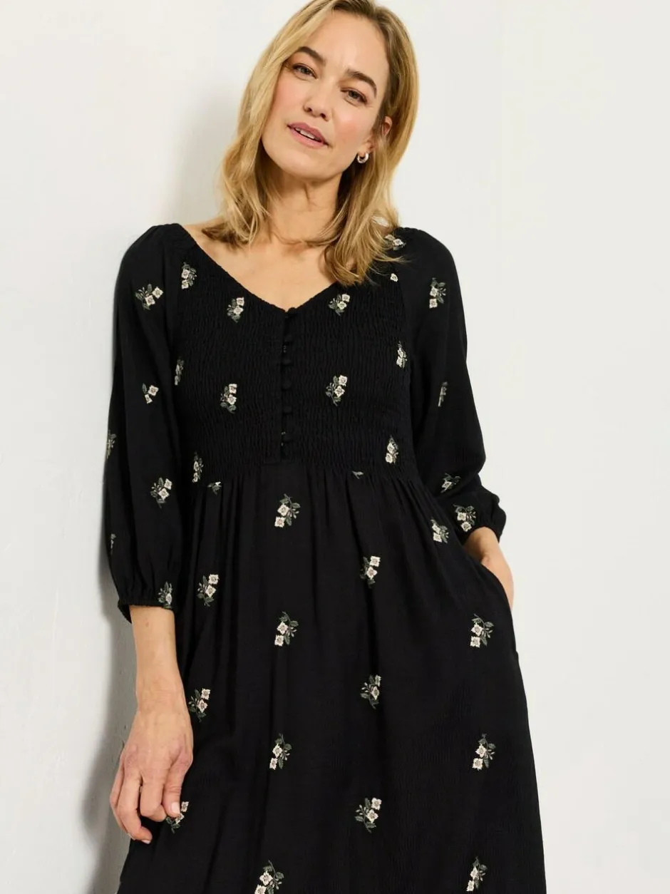 Fat Face FatFace Adele Black Petite Embroidered Midi Dress