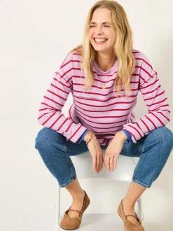 Fat Face FatFace Airlie Breton Stripe Crew Sweat Lilac Purple Online