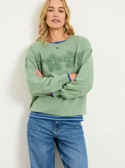 Fat Face FatFace Alex Jade Green Floral Placement Crew Sweat New