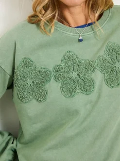 Fat Face FatFace Alex Jade Green Floral Placement Crew Sweat New