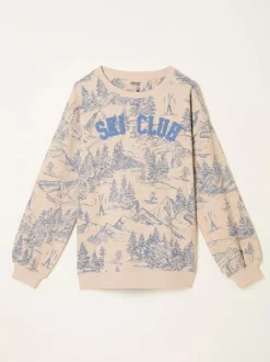 Fat Face FatFace Alex Natural Ski Club Crew Sweatshirt New