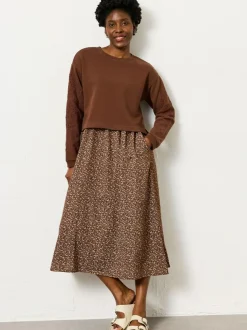 Fat Face FatFace Brown Ditsy Petite Noa 2in1 Midi Dress Online