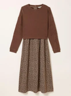 Fat Face FatFace Brown Ditsy Petite Noa 2in1 Midi Dress Online